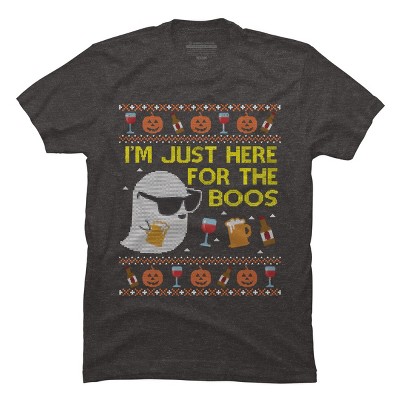 Men's Design By Humans Funny Here For The Boos Ugly Halloween Sweater By DragonTee T-Shirt