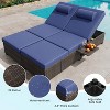 Outdoor Patio Chaise Lounge Chairs Set of 2, PE Rattan Wicker Pool Garden Lounger with Adjustable Backrest, Cushion, Cup Holder, Brown-Blue - 4 of 4