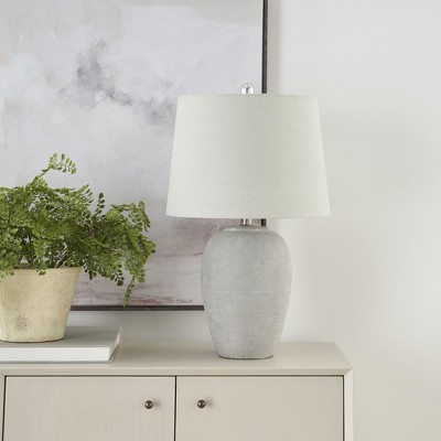 23" Grey Ceramic Urn Table Lamp with Fabric Shade