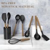 BRINJOY 9-Piece Silicone Kitchen Cooking Spatula Set with Wooden Handle for Nonstick Pans, 446¡ãF Resistant Silicone with Large Stand (Black) - 3 of 4