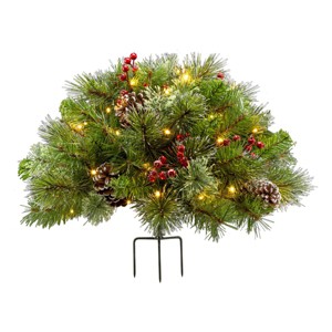 National Tree Company 22" Pre-lit Iced Berry Pine Mini Artificial Pot Filler with White LED Lights: Indoor/Outdoor, Battery-Powered - 1 of 4