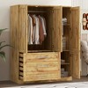 47"W 4 Door Wardrobe Clothing Armoire Closet Storage Cabinet  with 3 Drawers, Hanging Rails and Storage Shelves, White/Natural-ModernLuxe - 3 of 4