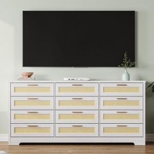 12 Drawer Dresser for Bedroom, Modern Rattan Chest of Drawers, Wood Storage Organizer with Rattan Panel Drawers and Handles, for Nursery, Entryway - 1 of 4