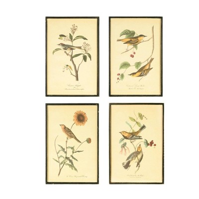 7.8" x 11.7" (Set of 4) Styles Vintage Bird on Branch Wood Framed Wall Art - 3R Studios