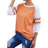 Nlife Women Stripe Splice Shirt Long Sleeve Crew Neck Colorblock Blouse - 3 of 4