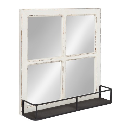 Farmhouse Wall Organizer Mirror with Hooks and 2 Shelves