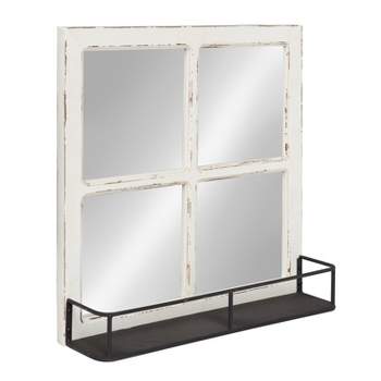 20" x 20" Jackson Wood Windowpane Mirror with Metal Shelf White - Kate and Laurel