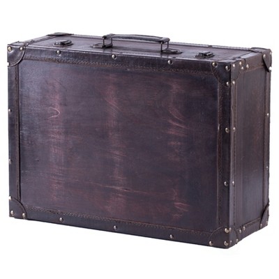 Victorian hat box luggage black with brown leather trim antique train case  photo prop