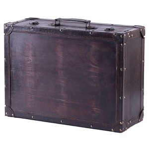 Vintiquewise Vintage Style Brown Wooden Suitcase with Leather Trim - 1 of 4