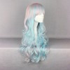 Unique Bargains Women's Curly Wigs 26" Pink Highlights Blue with Wig Cap - 3 of 4