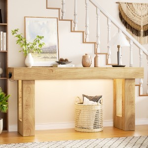 Aheaplus 63'' Farmhouse Console Table with Power Outlets and Light, Wood Narrow Entryway Table - 1 of 4