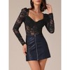 INSPIRE CHIC Women's Bodysuit Corset Long Sleeve Sweetheart Neck See Through Sheer Shirt - 2 of 4