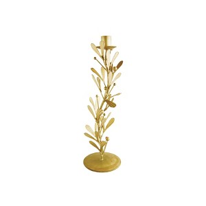 Storied Home Tall Metal Taper Candleholder with Leaves and Berries, Distressed Pewter Finish - 1 of 3