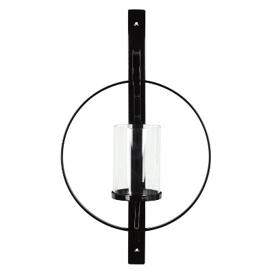 Black Metal Wall Candle Holder Sconce with Glass Pillar