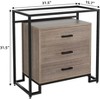3-Drawer Chest of Drawers with Tempered Glass Top Shelves, Wooden Chest of Drawers with Black Steel Frame, Brown - 2 of 4