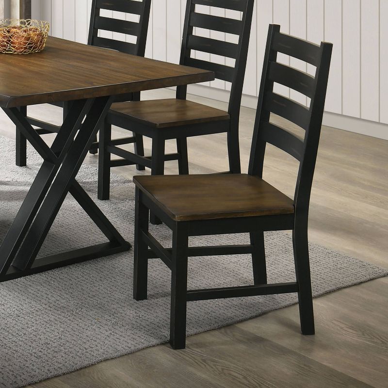 HOMES: Inside + Out Set of 2 Raincharm Rustic Ladder Back Dining Chairs with Live Edge Black/Dark Oak, 4 of 6