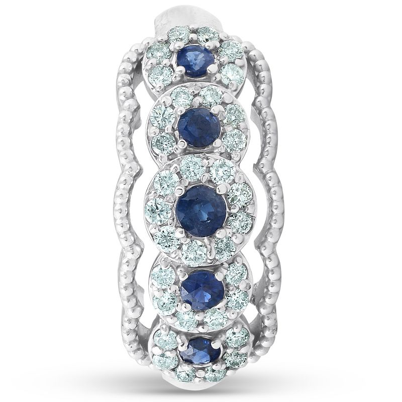 Pompeii3 1ct Blue Sapphire & Diamond Vintage Anniversary Ring 14K White Gold, 4 of 6