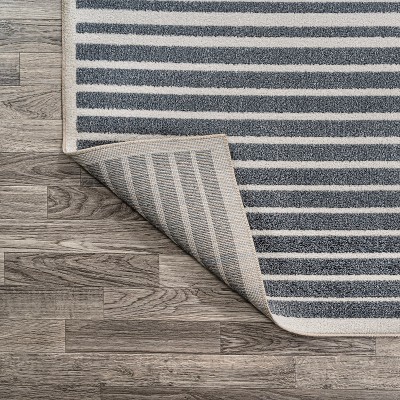 Gray and Cream Striped Washable 8' x 10' Area Rug