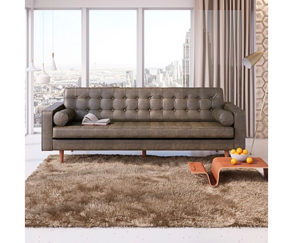 Oscar Modern Tufted Faux Leather Sofa Licorice Black - AF Lifestlye