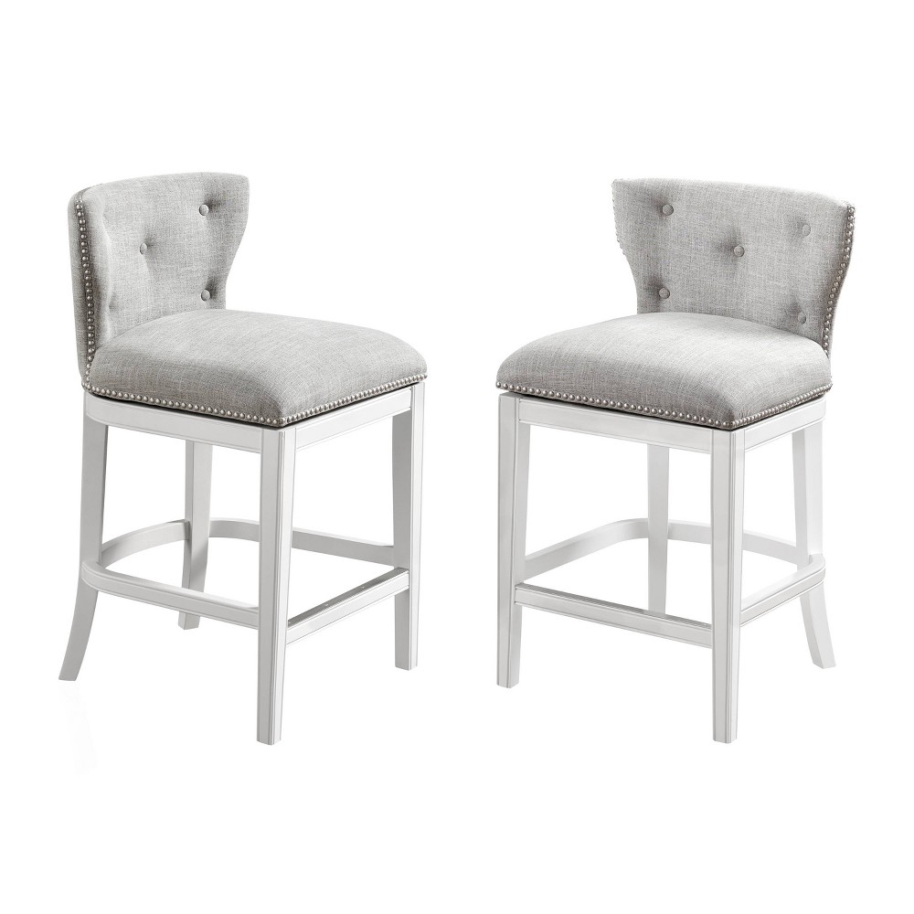 Set of 2 Miranda Swivel Counter Height Barstools White - Alaterre Furniture: Linen Fabric, Nailhead Trim, Memory Return-Swivel