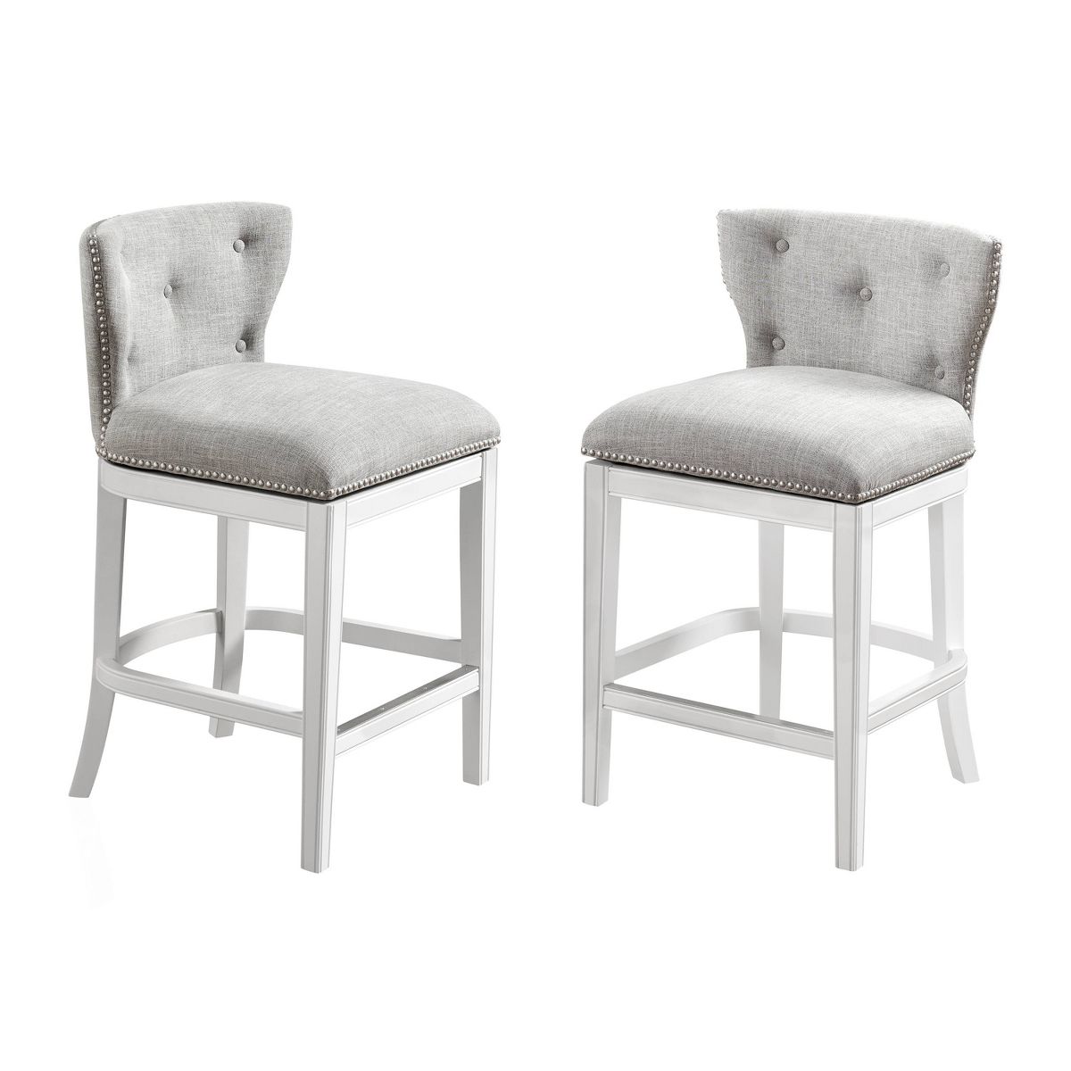 Set of 2 Miranda Swivel Counter Height Barstools White - Alaterre Furniture: Linen Fabric, Nailhead Trim, Memory Return-Swivel