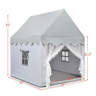 Gray Large Kids Play Castle Tent with Mat and Windows