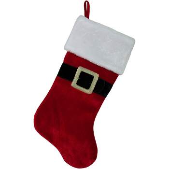 Northlight 20" Red and White Velveteen Santa Claus Belt Buckle Christmas Stocking