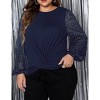 Plus Size Women's Round Neck Blouse Long Sleeve Shirt Cross Hem Casual Top - 4 of 4