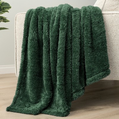 Emerald Green Sherpa Fleece Throw Blanket for Couch and Bed
