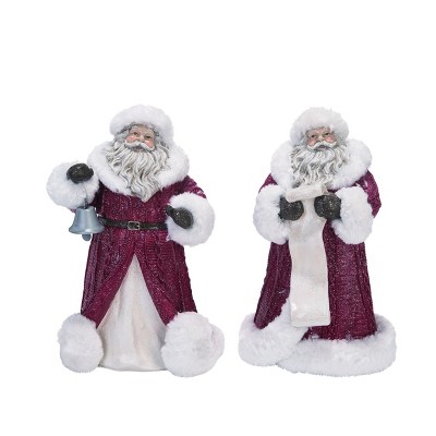 Transpac Resin 12 in. Red Christmas Santa with Fur Coat  Set of 2