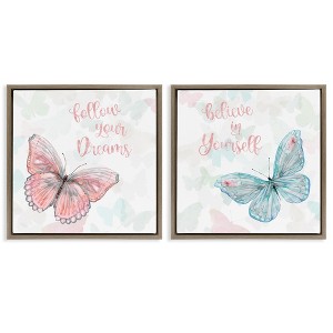 Stupell Industries Believe In Dreams Butterflies 2pc Floating Frame Art Set, Brown, 25" x 25" - 1 of 4
