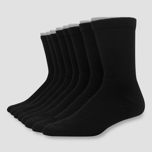 Men's Hanes 8pk Crew Socks With Freshiq - Black 6-12 : Target