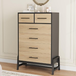 6-Drawer Tall Freestanding Wood Dresser - 46.6" Vertical Storage Organizer with Wood Color Cabinet Body - Perfect for Bedroom, Entryway - 1 of 4
