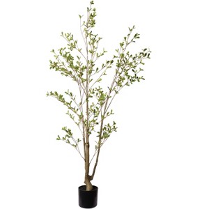 Gulches 5FT in Artificial Green Leaf Olive Tree in Black Plastic Pot 1pc Set Lifelike Faux Potted Indoor Home Living Room Decor - 1 of 4