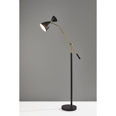 Mid-Century Adjustable Black and Brass Metal Floor Lamp
