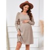 Coolmee Maternity Sweater Dress Ribbed Knit V Neck Long Sleeve Fall Midi Dress Baby Shower Photoshoot - 2 of 4