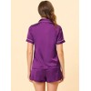 cheibear Women's Silky Satin Button Down Shirt with Shorts Sleepwear Pajama Sets - 3 of 4