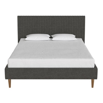 Daphne Dark Gray Linen Queen Upholstered Platform Bed with Brass Legs