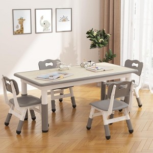 Kids Table and 4 Chair Set, Height Adjustable Toddler Table Chair Sets, Non Slip Rubber Mats, Child Furniture - 1 of 4