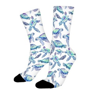 Turtle In Aqua And Blue Women Printed Crew Socks Funny Funky Socks Soft Polyester Novelty Gifts for Artists Men - 1 of 4