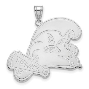 Black Bow Jewelry 14k White Gold Tulane Green Wave NCAA Extra Large Pendant - 1 of 4