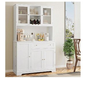 White- Kitchen Pantry Storage Cabinet,Freestanding Farmhouse Cabinet Coffee Bar Cabinet With 14 Shelves And Drawer, Kitchen Hutch Storage Cabinet, K - 1 of 4