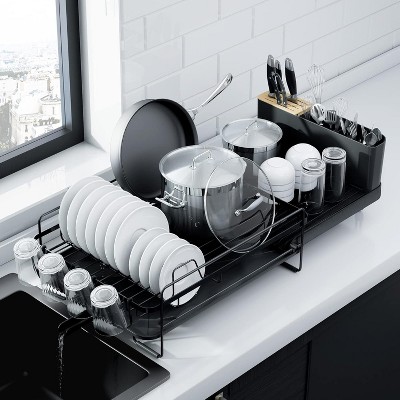 Attop Large Dish Drying Rack - Extendable Dish Rack, Multifunctional Dish Rack for Kitchen Counter Black