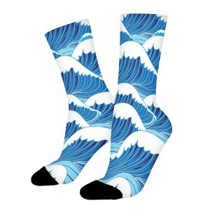 Blue Ocean Wave Women Printed Crew Socks Funny Funky Socks Soft Polyester Novelty Gifts for Artists Men - 1 of 1