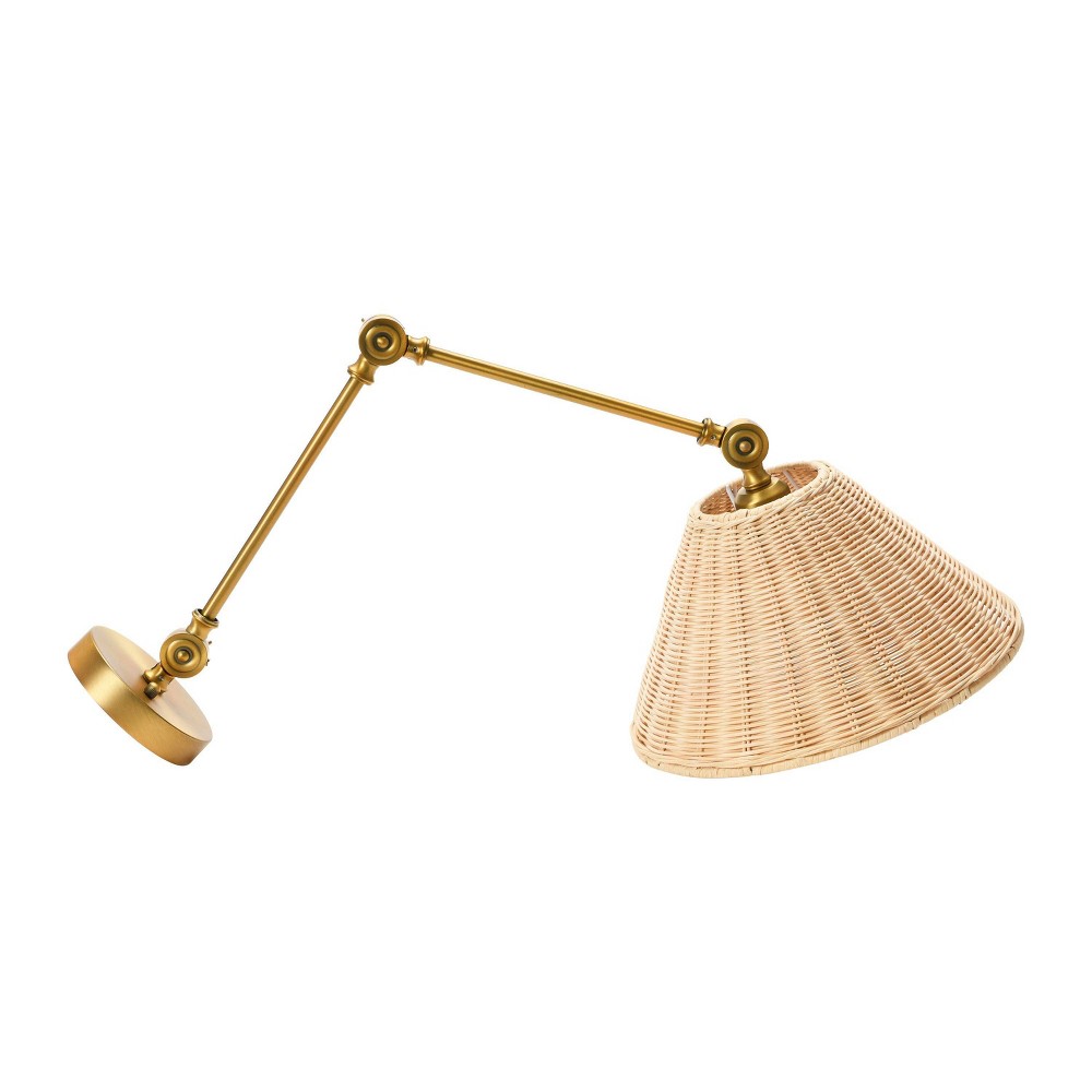 Storied Home Adjustable Wall Sconce with Shade Neutral Beige Rattan/Antique Metal Brass Finish: Wall Mounted, ETL Listed