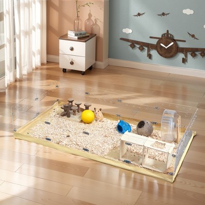 FURNIinspire Pet Crates and Houses Guinea Pig Cage, Hamster Enclosure with Waterproof Kraft Paper Bottom, Easy to Clean, Clear, 47.4"*9.84"*23.77"