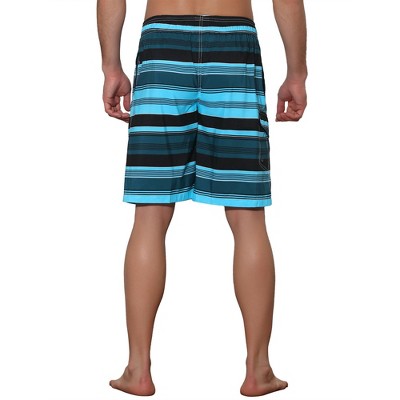 Lars Amadeus Men's Drawstring Stripes Printed Color Block Beach Long Board Shorts 36 Blue — фото 3
