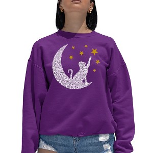 LA Pop Art Cat Moon - Women's Word Art Crewneck Sweatshirt - 1 of 4