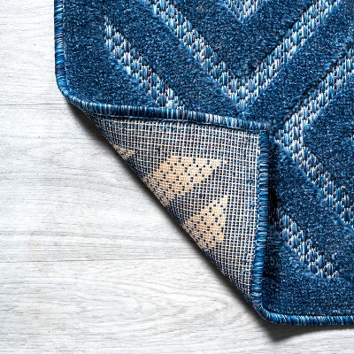Navy Vintage Geometric 5' Square Synthetic Indoor/Outdoor Rug