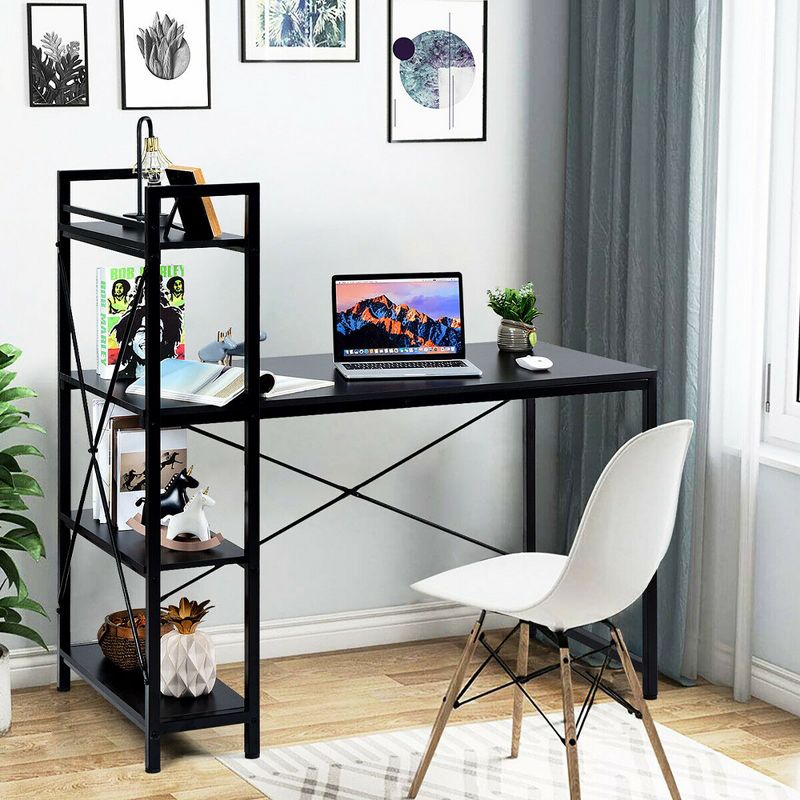 Costway 47.5" Computer Desk Writing Desk Study Table Workstation With 4-Tier Shelves Black, 4 of 11